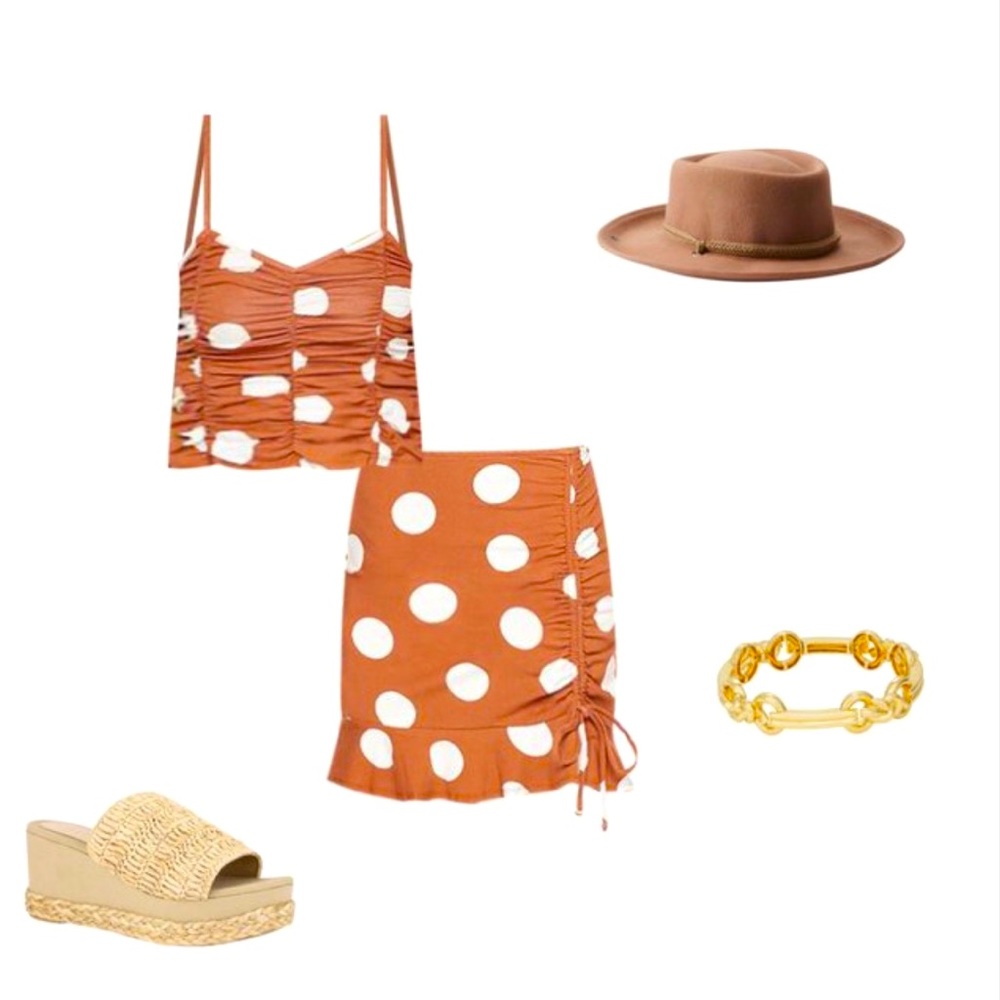 Polka dot brown and white Top and Skirt Set - Picture 2 of 12